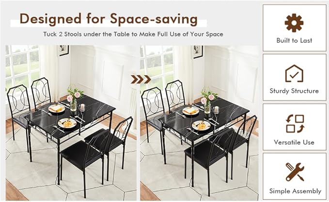 VECELO 5 Piece Dining Table Set for 4, Dinette with Chairs for Kitchen, Breakfast Nook, Small Space,Easy Assembly