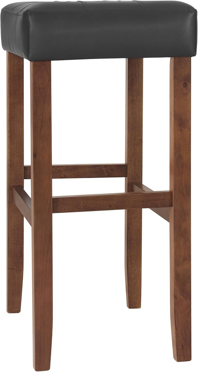 Alaterre Furniture Madison 30-Inch Bar Stool with Faux Leather Seat - Barstool for Kitchen Island or Bar - Backless Barstools (Walnut/Black)