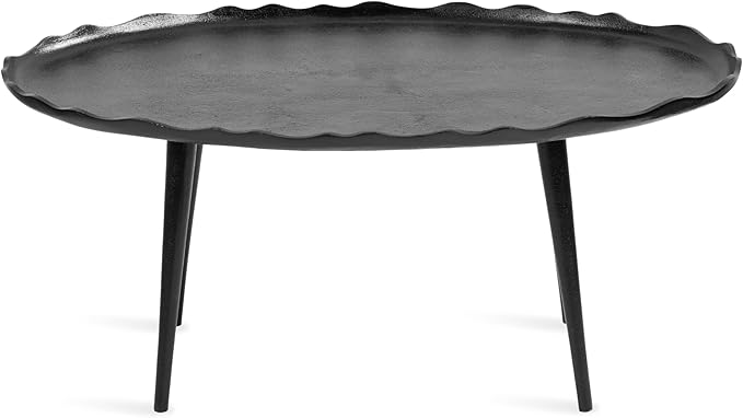 Kate and Laurel Alessia Modern Oval Coffee Table, 34 x 20 x 15, Black, Metal Living Room Table for Storage and Display with Antique Deckled Edge Detailing