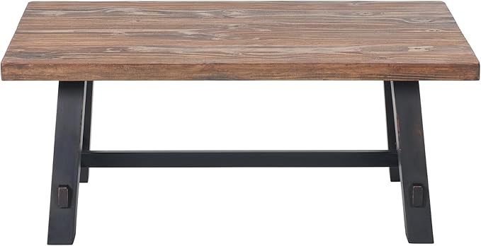 Alaterre Furniture Adam 42-Inch Solid Wood Rustic Coffee Table - Easy Assembly Industrial Style with Natural Finish Living Room Accent Furniture