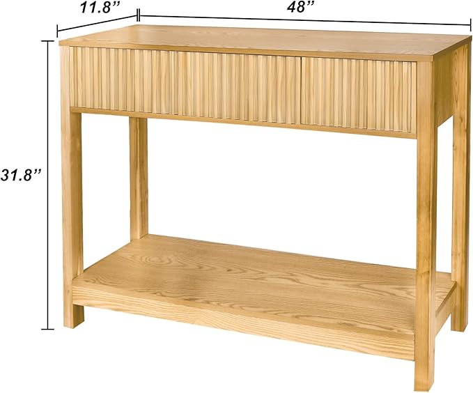 Long Console Table with Storage, Fluted Entryway Slim Sofa Tables Behind Couch Entryway Table, Modern Narrow Wood Hallway Foyer Entrance Couch Tables for Living Room