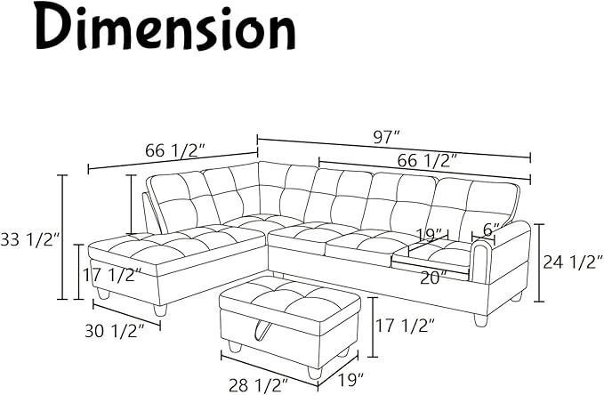 Modern Living Room Furniture Sets with Pillows, Modular Sectional Couches with Chaise Lounge, 4-Seaters L Shape Sofa with Storage Ottoman, for Living Room, Grey