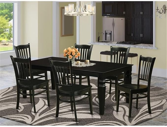 East West Furniture LGGR7-BLK-W 7 Piece Dining Room Table Set Consist of a Rectangle Kitchen Table with Butterfly Leaf and 6 Dining Chairs, 42x84 Inch, Black