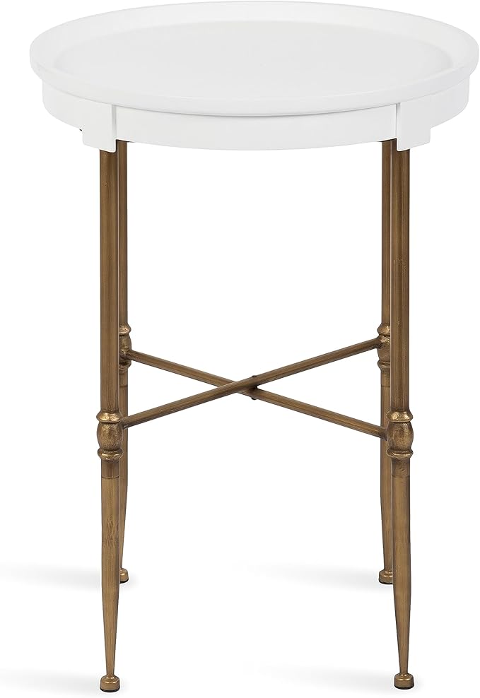 Kate and Laurel Valdi Modern Round Side Table; 19 x 26; White and Antique Gold; Glam Circle End Table with Geometric Metal Base and Raised Edge Tabletop