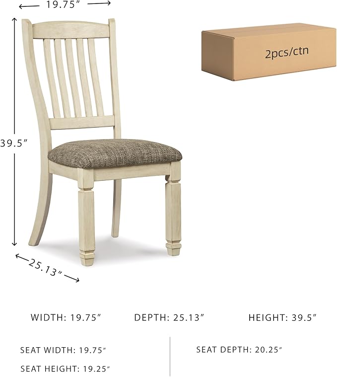 Signature Design by Ashley Bolanburg 20" Upholstered Dining Room Chair, Set of 2, Antique White