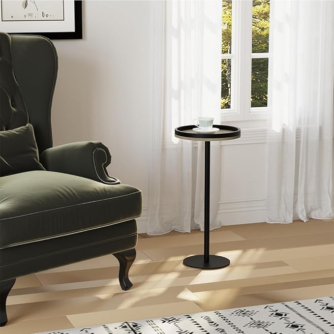Round Drink Table,Small Pedestal Table,Small Round Side Table for Narrow Spaces,Martini Table for Living Room, Bedroom, Bathroom,Balcony (Oak)