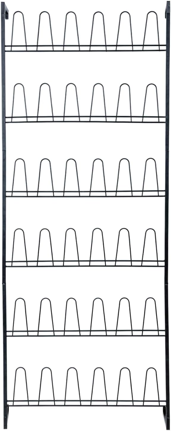 MyGift 70 Inch Black Metal Shoe Organizer for Entryway, Wall Mounted Shoe Rack for Closet with 36 Hooks, Holds up to 18 Pair