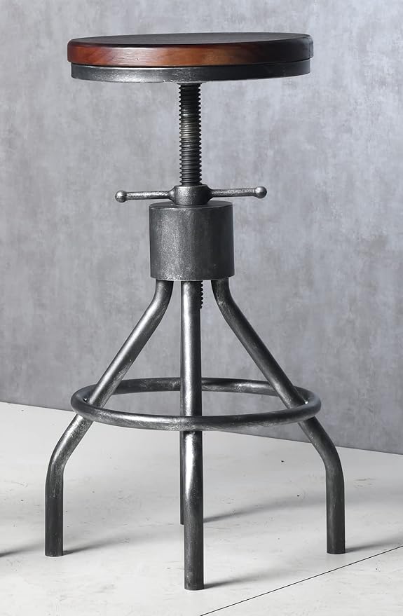 Diwhy Industrial Vintage Kitchen Counter Height Adjustable bar Stool,Farmhouse French Stylish Kitchen Stool,Swivel Bar Stool,Solid Wood Metal Stool,Easy Installation,Fully Welded Set of 2 (Silver)