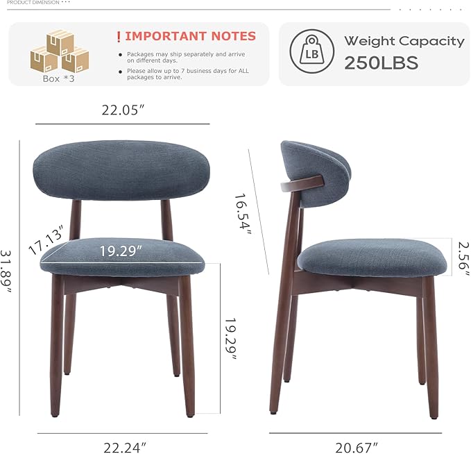 COLAMY Wooden Dining Chairs Set of 6, Modern Fabric Upholstered Dining Room Chair, Farmhouse Kitchen Chairs with Foot Pegs, Blue