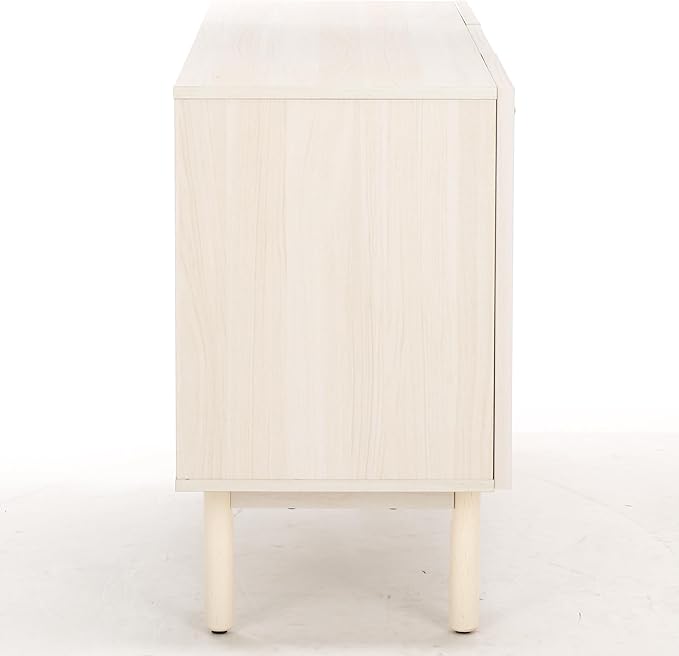 SAFAVIEH Aino TV Stand for up to 60" Flatscreen – Bleached White with Natural Rattan Mesh, 3 Doors with Interior Storage, Sideboard Cabinet, Entertainment Media Console (MED9618C)