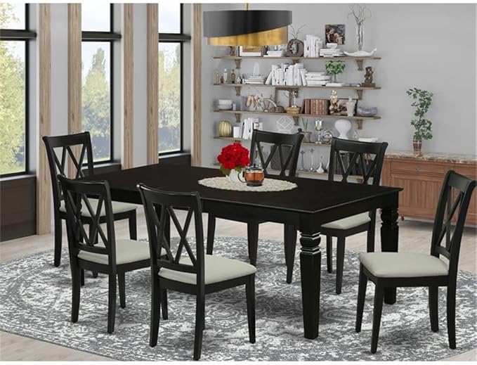 East West Furniture LGCL7-BLK-C 7 Piece Kitchen Table & Chairs Set Consist of a Rectangle Butterfly Leaf Dining Table and 6 Linen Fabric Upholstered Chairs, 42x84 Inch, Black