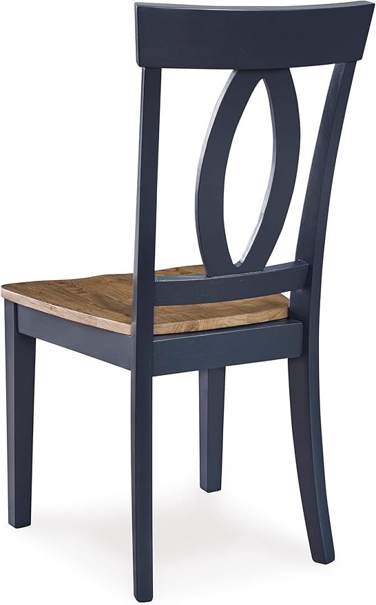 Signature Design by Ashley Landocken Casual Armless Dining Chair with Contoured Seat, Set of 2, Light Brown & Blue