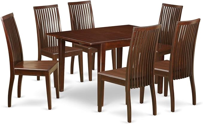 East West Furniture MLIP7-MAH-W 7 Piece Dining Set Consist of a Rectangle Dining Room Table with Butterfly Leaf and 6 Kitchen Chairs, 36x54 Inch, Mahogany
