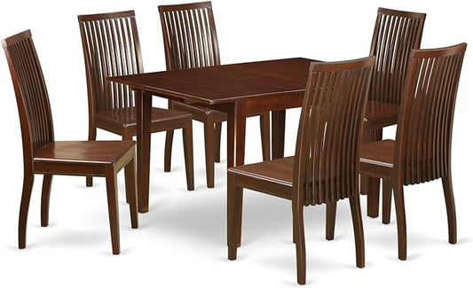 East West Furniture MLIP7-MAH-W 7 Piece Dining Set Consist of a Rectangle Dining Room Table with Butterfly Leaf and 6 Kitchen Chairs, 36x54 Inch, Mahogany