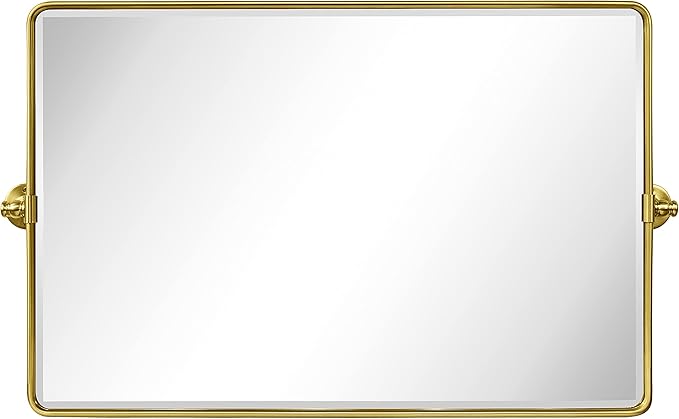 TEHOME 24 x 38'' Horizontal Farmhouse Gold Metal Framed Pivot Rectangle Bathroom Mirror Tilting Beveled Vanity Mirrors for Wall