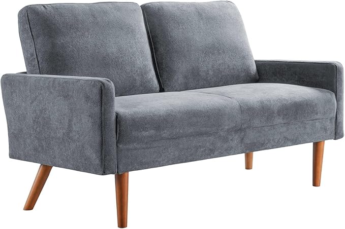 Kent Velvet Loveseat Sofa, European Style with Sleek Design, Modern & Vintage Flair, Upholstered 2 Seater Couch, Chic Living Room Furniture Seating for Home, Apartment or Office, Grey