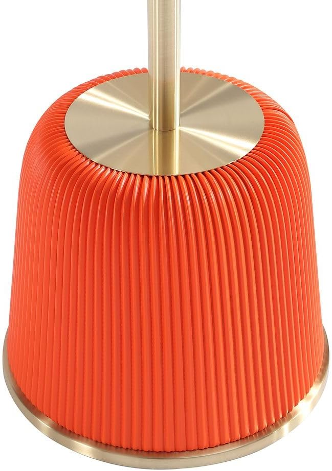 Manhattan Comfort Anderson Modern 15.75" Round End Tables 1.0 - Elegant Leatherette Upholstered Base with Pleated Design & Gold Steel Tabletop, Fully Assembled Accent Furniture, Set of 2, Orange