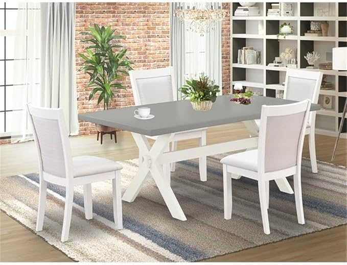 East West Furniture X097MZ001-5 5 Piece Dining Table Set for 4 Includes a Rectangle Kitchen Table with X-Legs and 4 Cream Linen Fabric Parsons Dining Chairs, 40x72 Inch, Multi-Color
