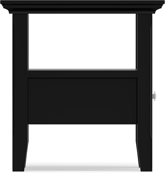 SIMPLIHOME Acadian 19-inch Wide Solid Wood End Table with Drawer and Open Shelf in Black for Living Room, Bedroom, or Entryway
