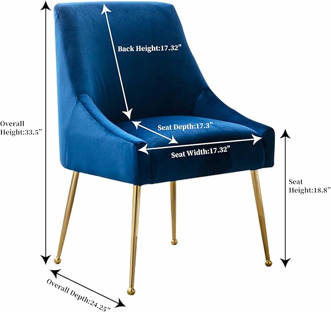Velvet Dining Chairs Set of 2, Furniture Collection Modern Contemporary Upholstered with Polished Gold Metal Legs(Blue)