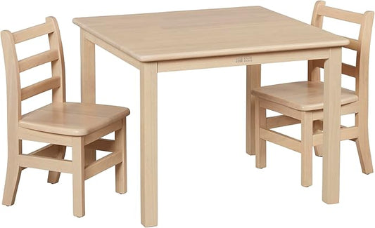 ECR4Kids 30in x 30in Square Hardwood Table and Chair Set, 12in Seat Height, Kids Furniture, Antique White