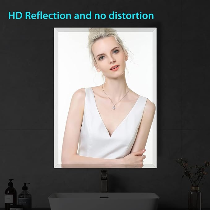 Frameless Beveled Edge Bathroom Mirror 36x72 Inch Rectangle Wall Mirror Explosion Proof and Shatterproof Bathroom Vanity Mirror Wall Mounted Hang Firmly (Horizontal or Vertical)
