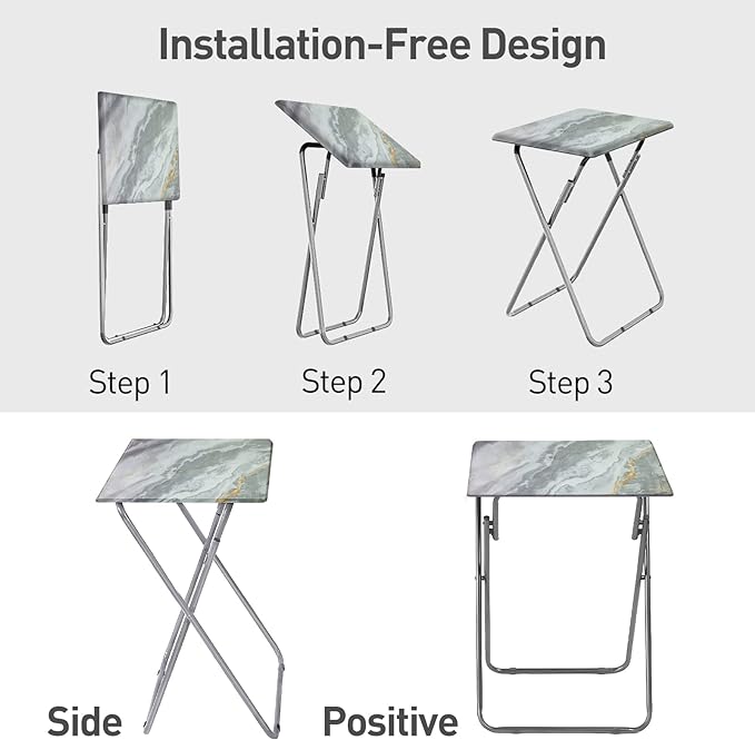 Folding TV Tray Table Set of 2,Dinner Snack Trays Table for Eating on Couch,Portable Metal Dinner Table for Small Sofa Bedside Tables with Light Weight, 15 x 18.9 x 26 in(Smoky Grey,2PCS)