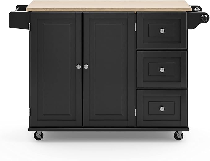 Homestyles Dolly Madison Black Mobile Kitchen Island Cart with Wood Drop Leaf Breakfast Bar