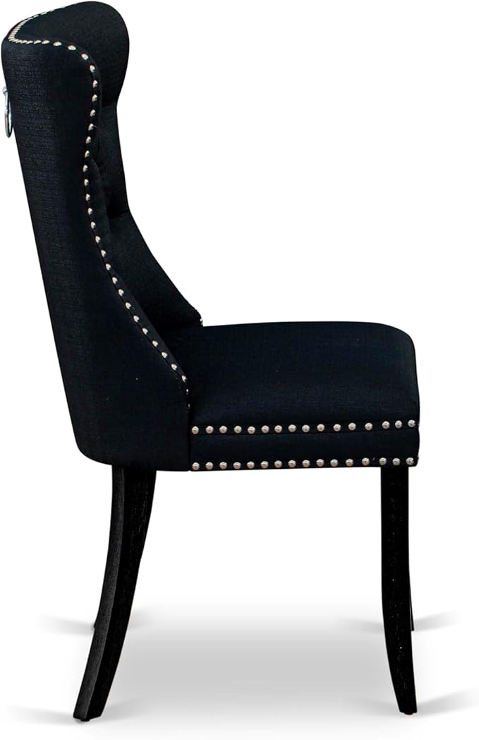 East West Furniture LGDA9-BLK-24 9 Piece Dining Table Set Includes a Rectangle Kitchen Table with Butterfly Leaf and 8 Polyester Fabric Upholstered Chairs, 42x84 Inch, Black