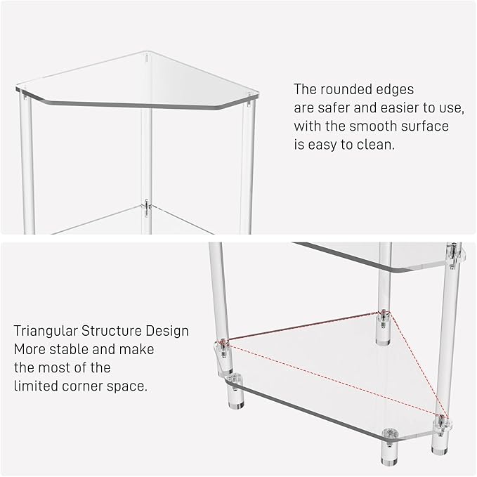 Eglaf Acrylic Corner Side Table - 3 Tier Triangle End Table - Small Side Table for Living Room, Bedroom, Bathroom - 11.8'' L x 11.8'' W x 26 ''H