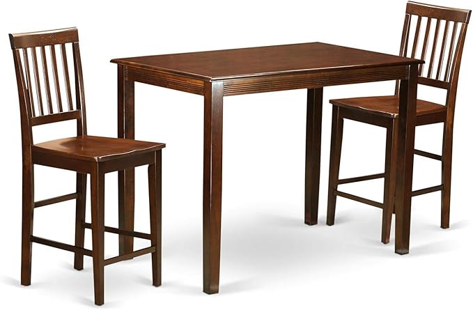 East West Furniture YAVN3-MAH-W 3 Piece Counter Height Dining Set for Small Spaces Contains a Rectangle Dining Room Table and 2 Wooden Seat Chairs, 30x48 Inch, Mahogany