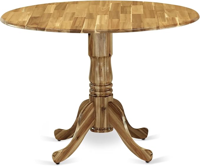 East West Furniture DLEL5-ANA-05 5 Piece Dinette Set for 4 Includes a Round Dining Room Table with Dropleaf and 4 Grey Linen Fabric Upholstered Parson Chairs, 42x42 Inch, Natural