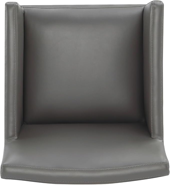 Manhattan Comfort Anna Square Modern Dining Chair with Arms, Head-to-Toe Faux Leather Upholstered Accent Armchair with Plastic Foot Padding, Set of 2, Pewter