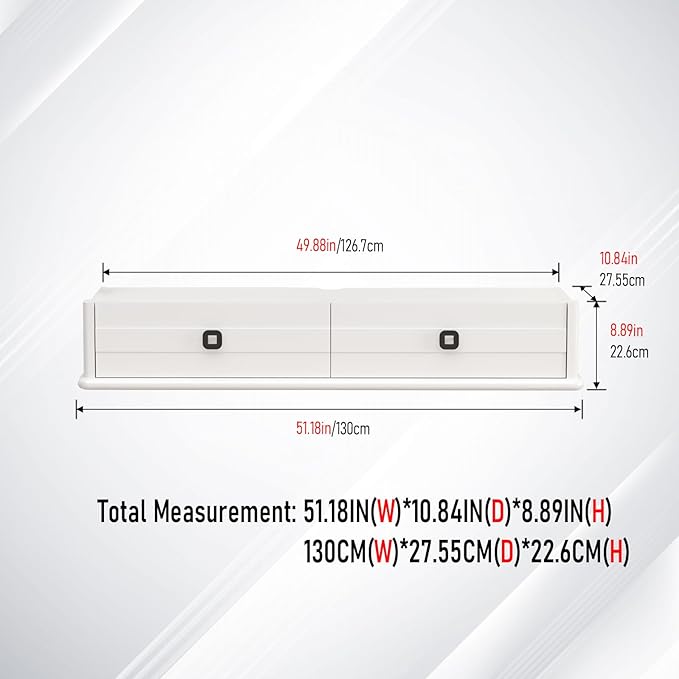 Pmnianhua High Gross Floating TV Stand,51'' Solid Wood Wall Mounted TV Console,Floating Entertainment Center with Door and Drawer,Under TV Shelf for TVs up to 60''(White)