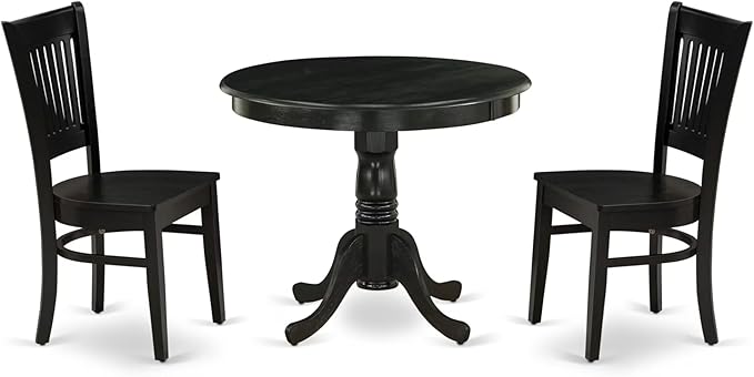East West Furniture ANVA3-BLK-W 3 Piece Kitchen Table Set for Small Spaces Contains a Round Dining Room Table with Pedestal and 2 Dining Chairs, 36x36 Inch, Black