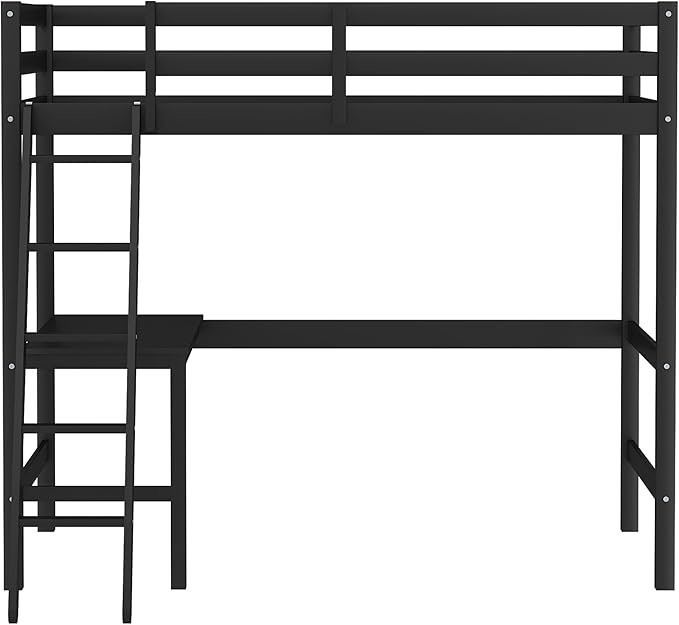 Hillsdale Caspian Youth Solid Wood Twin Loft Bed for Kids Room, Black