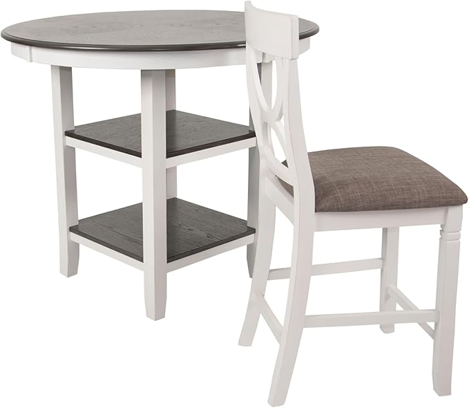 Poundex 5 Piece Counter Height Dining Set in White and Gray