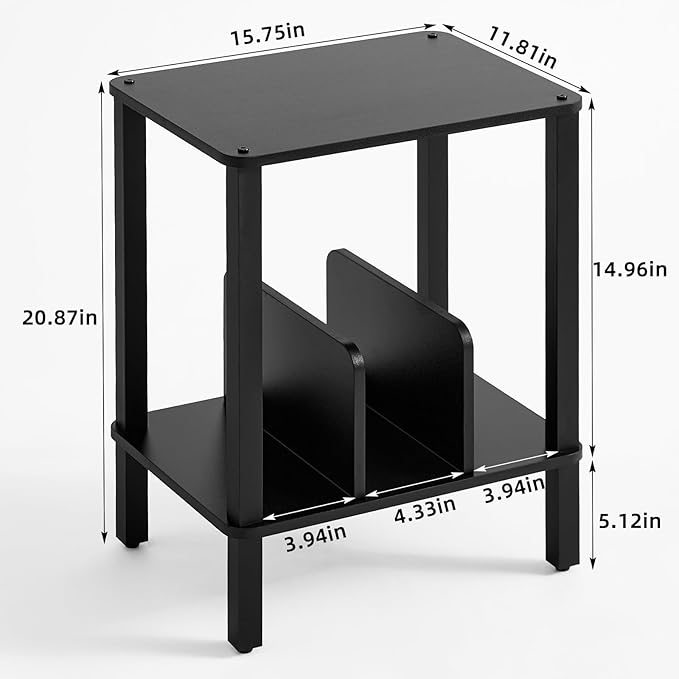 LELELINKY 2-Tier Record Player Stand with Vinyl Record Storage up to 100 Albums, Bedroom Record Holder and Multi-Functional End Table for Living Room, Black