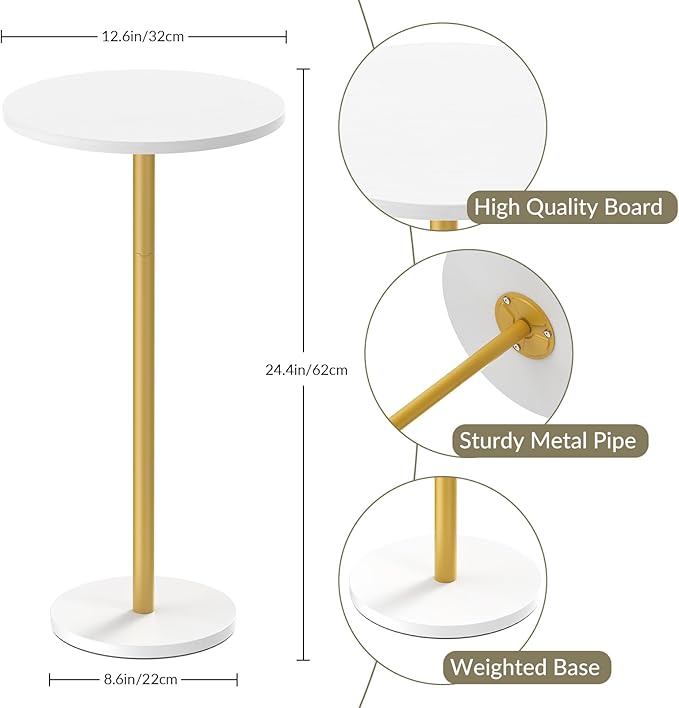 White Small Round Side Table Set of 2 Pedestal Drink End Table for Small Space Round Cocktail Coffee Table for Living Room Nightstand Bedside Table for Sofa, Bedroom and Balconty