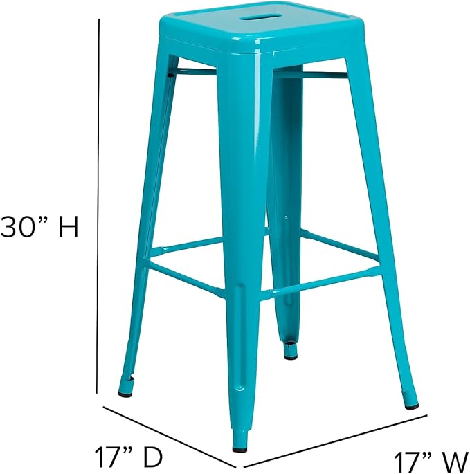 Flash Furniture Commercial Grade 30" High Backless Crystal Teal-Blue Indoor-Outdoor Barstool