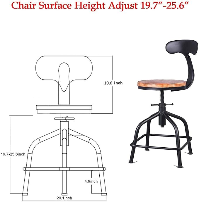 Topower Farmhouse Kitchen Stool, Industrial Counter Stool, Kitchen Deco Round Seat Standard Height Adjustable Swivel Bar Stools with Backrest Indoor House Design Iron Backrest Black Set of 2