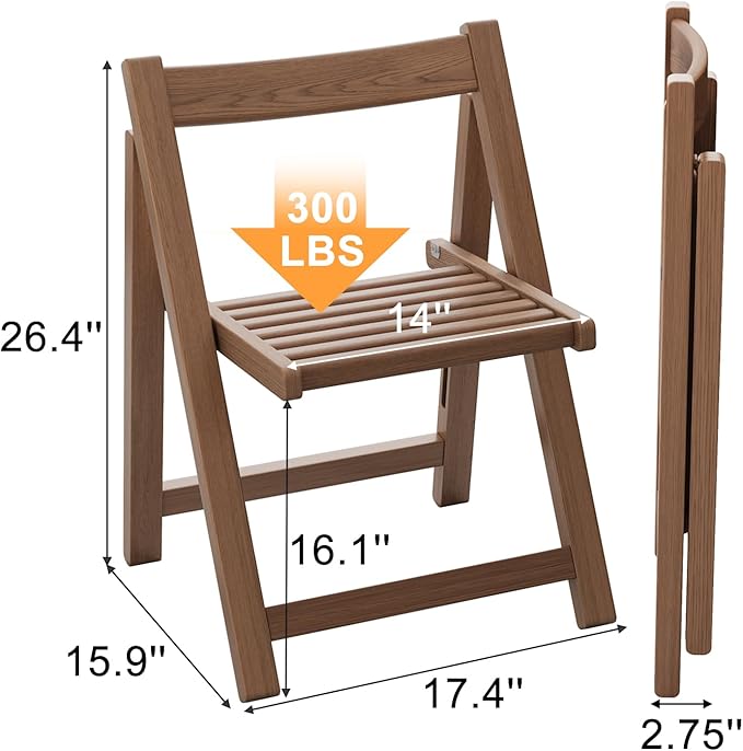 Soild Wood Folding Chairs Set of 2,Indoor or Outdoor Wooden Foldable Dining Chairs, 300lbs Capacity, Space-Saving and Portable Design for Home Kitchen, Lawn, Patio,No Assembly Needed