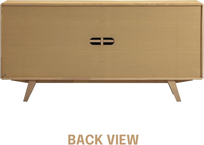 NTC Sapa Mid-Century Modern Solid Wood Sideboard – 4-Door Accent Buffet Cabinet with Carved Geometric Fronts, for Living Room, Dining Room, or Entryway, Effortless Assembly, Sand