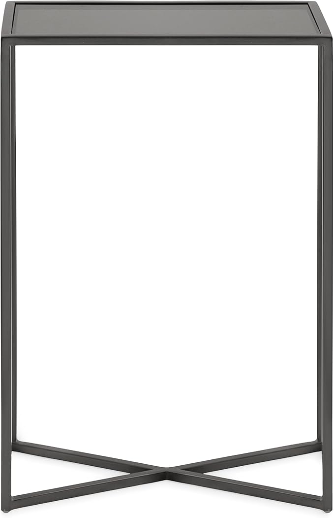 Kate and Laurel Jaspur Modern Narrow End Table, 16 x 8 x 24, Tinted Glass and Gray Metal, Decorative Contemporary Glass and Metal Side Table for Use as Bedroom Nightstand or Living Room Accent