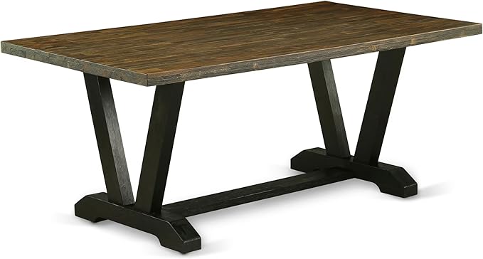 East West Furniture V677FL624-7 7 Piece Dinette Set Consist of a Rectangle Dining Room Table with V-Legs and 6 Black Linen Fabric Upholstered Parson Chairs, 40x72 Inch, Multi-Color
