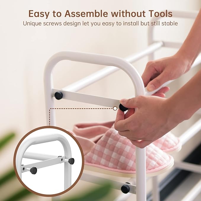 Gonfoam 3-Tier Expandable Shoe Rack,Adjustable Shoe Shelf Storage Organizer Heavy Duty Metal Free Standing Shoe Rack for Entryway Closet Doorway (White)