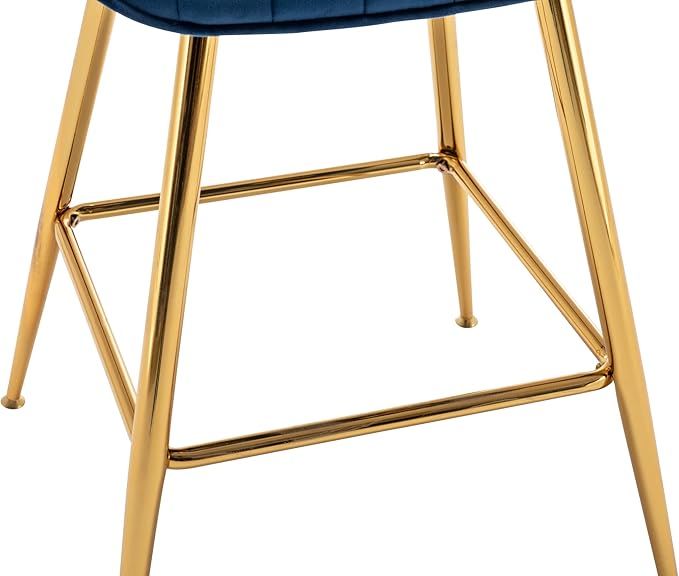 Sidanli Blue Bar Stools Set of 2, 24 Inch Velvet Counter Height Bar Stools with Footrests, Modern Bar Chairs for Home, Kitchen Island, Dining Room