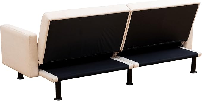 Fold Out Modern Couch Convertible Chair Bed, Sleeper Sofa 2 Seater Loveseat, Small Couch for Living Room, Futon Lounge Comfy Sofa Bed Cama for Small Spaces for Bedroom, Adjustable Angle, Beige