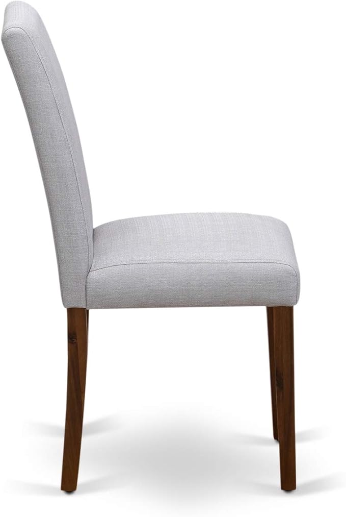 East West Furniture AMAB3-AWA-05 3 Piece Kitchen Table Set for Small Spaces Contains a Round Dining Room Table with Pedestal and 2 Grey Linen Fabric Parsons Chairs, 36x36 Inch, Walnut