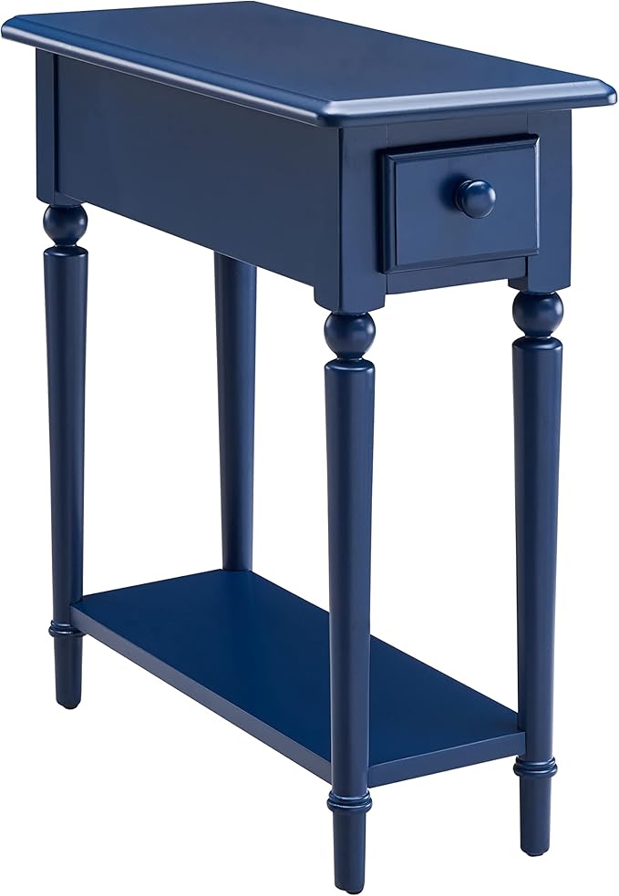 Leick Home Coastal End Table, Solid Wood, 1 Drawer, Bottom Display Shelf, Easy-Assembly, for Living Room/Bedroom, Navy, 23.5 in L x 10 in W x 24 in H, 20017-NV